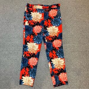Talbots Chatham Floral Pants Womens Size 8 Red Blue Tapered Leg Stretch